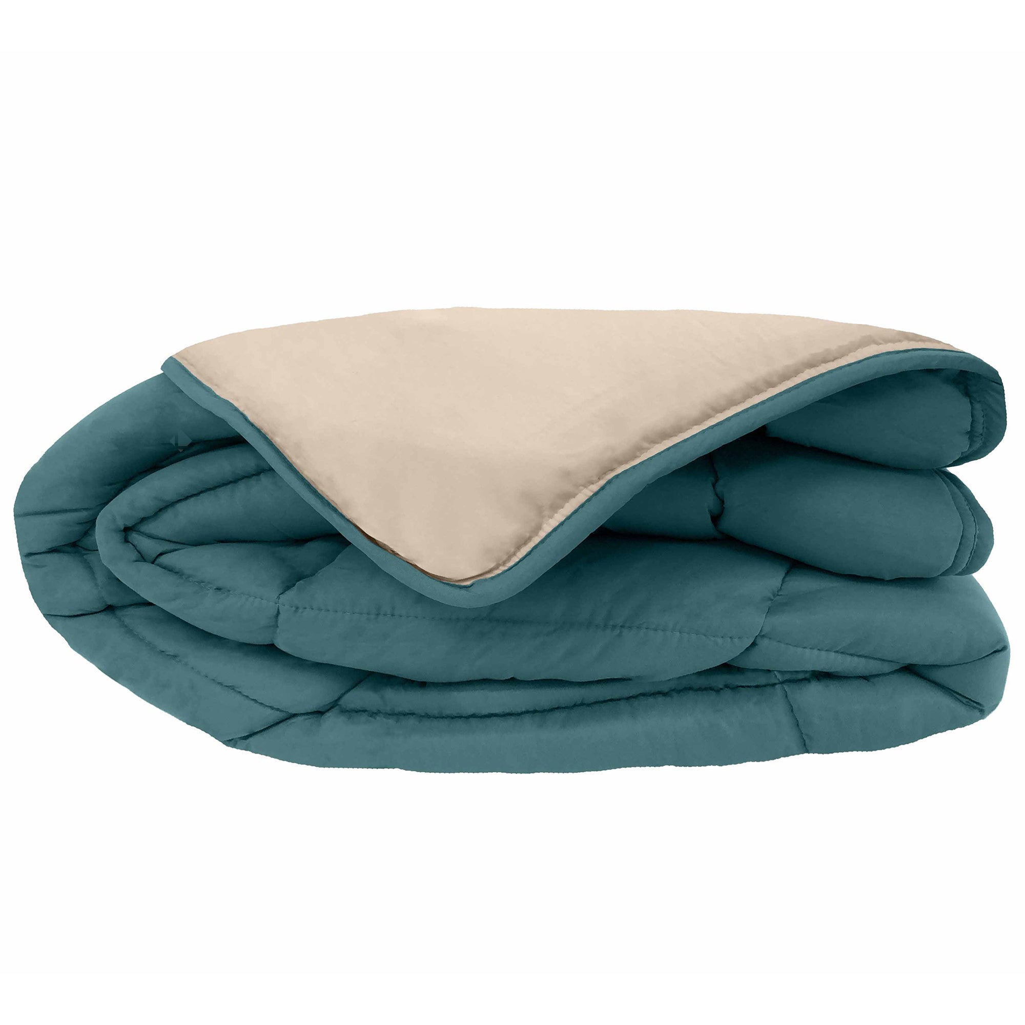 Couette hiver 200x200 cm COCOON BICOLORE Bleu paon/Galet garnissage fibre polyester 400 g/m2 - 2