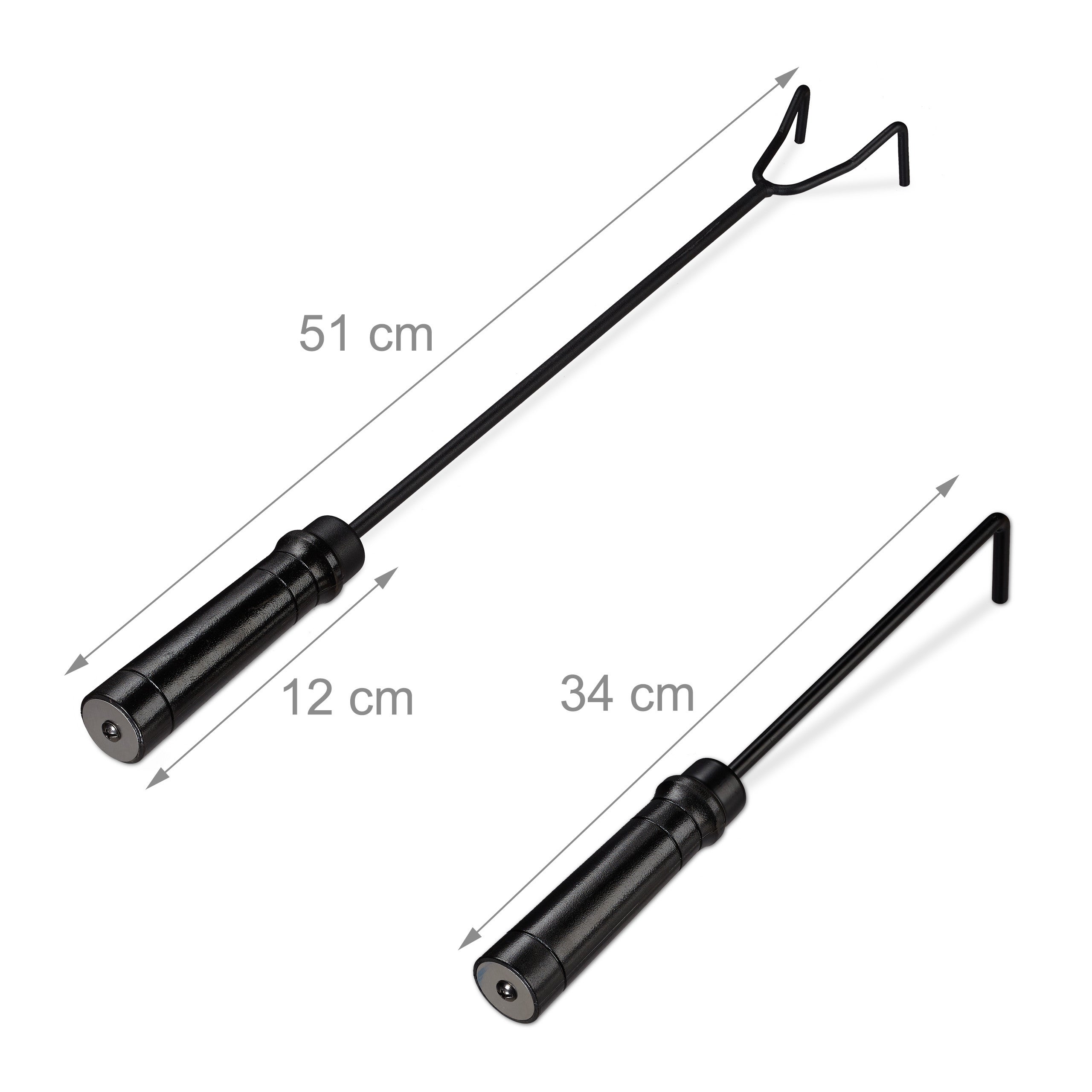 Jeu De 2 Tisonniers Relaxdays – Pour Cheminée, Four, Barbecue – Acier Noir – 34 Et 51 Cm
