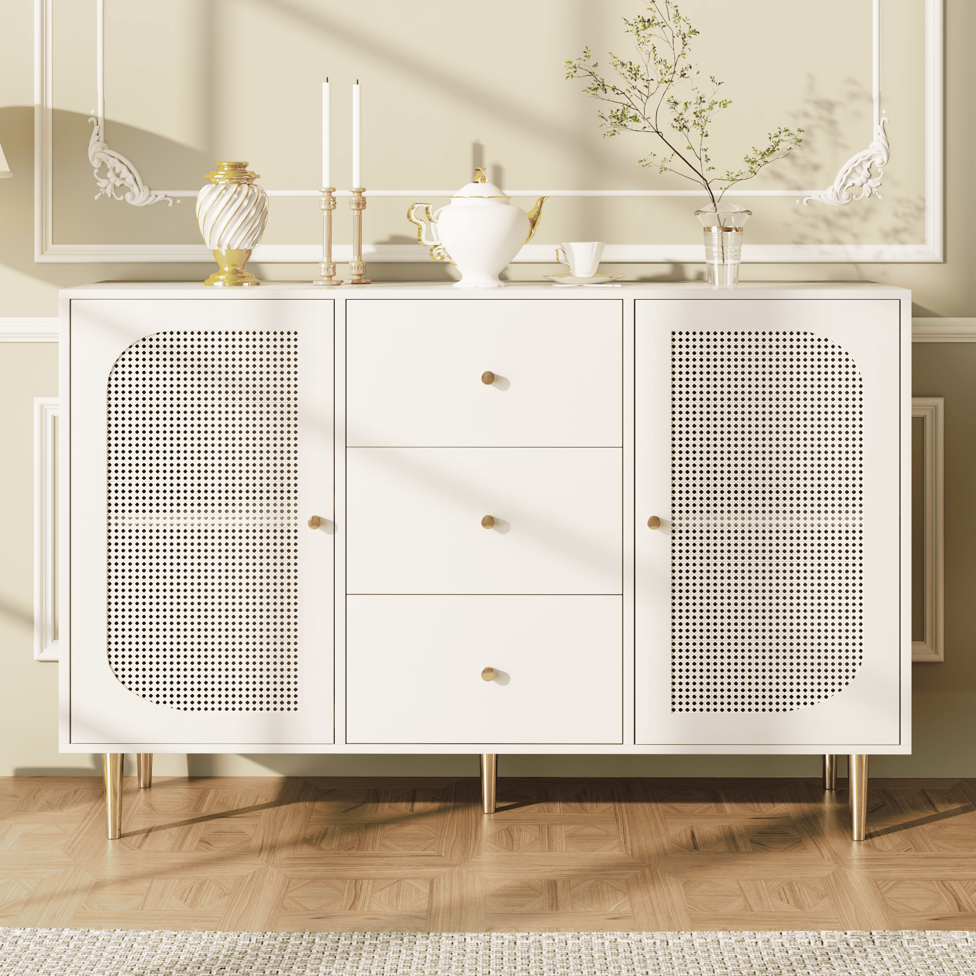 Credenza Julian Bowen Murano 2 Ante 2 Cassetti - Design Moderno Nero Opaco Con Accenti Oro - 3