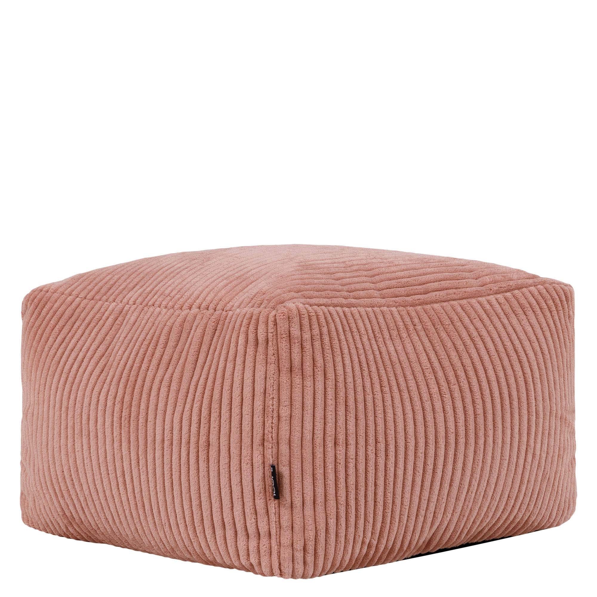 Pouf fauteuil salon avec repose-pied carré Icon velours côtelé rose aube 97x84cm Oeko-Tex® - 7