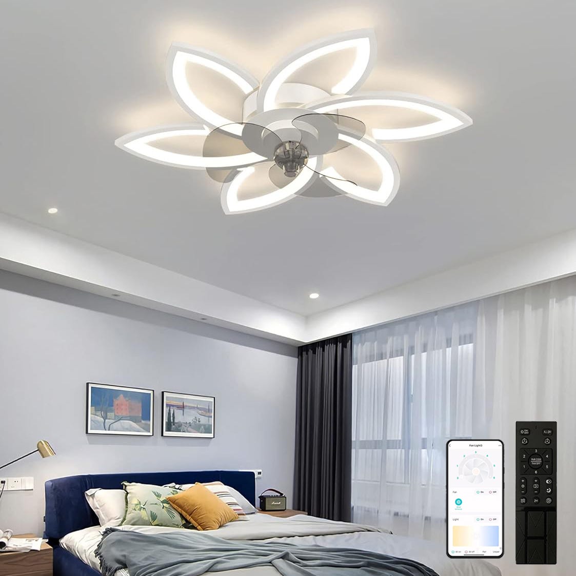 Plafoniera Led con Ventilatore Integrato Silenzioso oderno Fiore Plafoniera Led con Ventilatore Integrato Silenzioso oderno Fiore