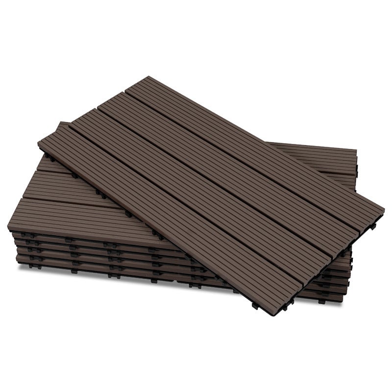 Płytki tarasowe WPC w kolorze brązowym kawowym, 30 × 60 cm – 4 listwy, do stosowania na zewnątrz, opakowanie 30 sztuk, 5 m²