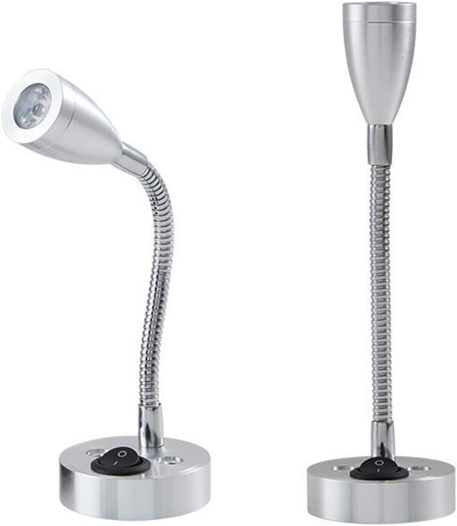 Zestaw 2 lampek do czytania LED 12 V z regulowanym włącznikiem, lampka nocna, do kampera, łodzi, oświetlenia wnętrza, kolor srebrny 6000 K