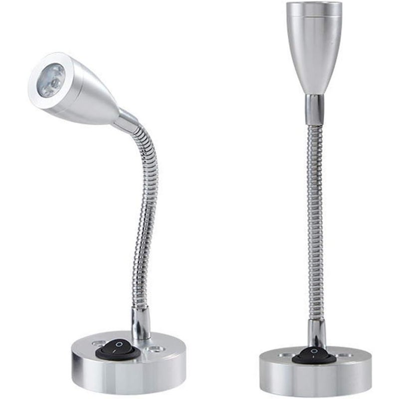 Zestaw 2 lampek do czytania LED 12 V z regulowanym włącznikiem, lampka nocna, do kampera, łodzi, oświetlenia wnętrza, kolor srebrny 6000 K