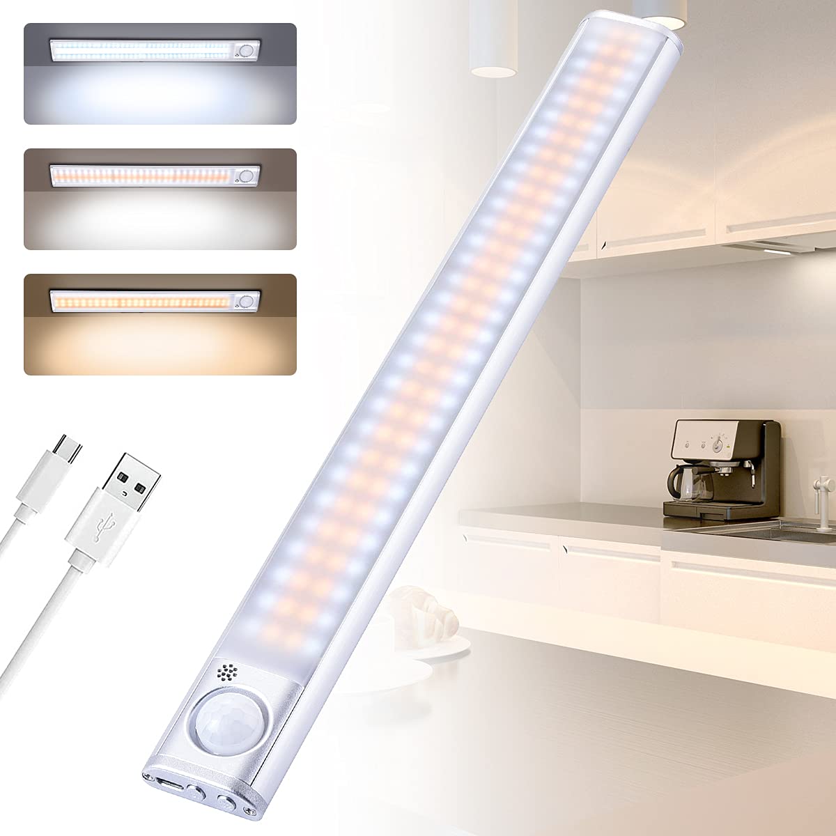 QINER Luce Armadio LED con Sensore Movimento, Lampada Notturna
