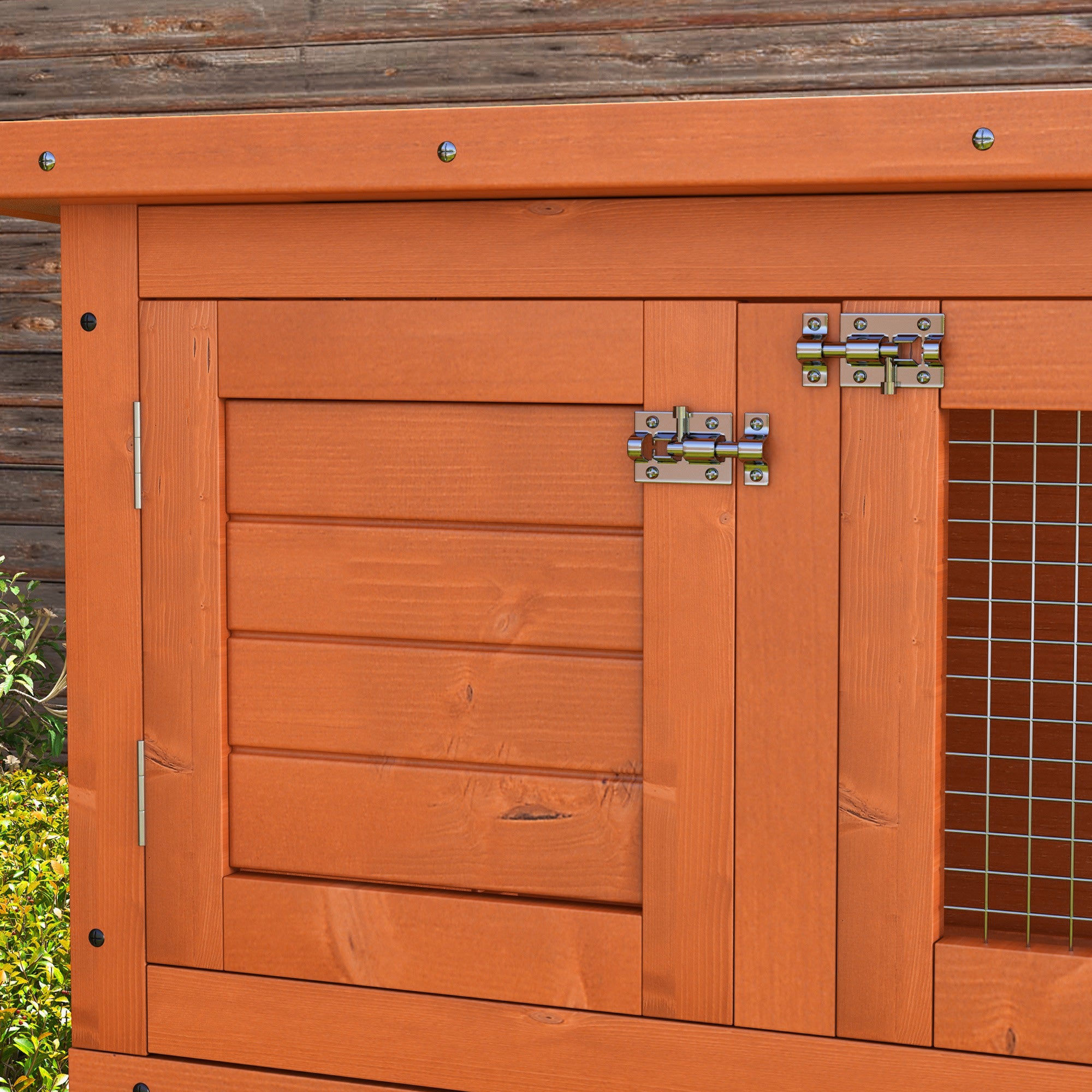 Coelheira de Madeira Exterior PawHut Madeira Natural Madeira de Abeto e Metal 90x45x90cm - 9