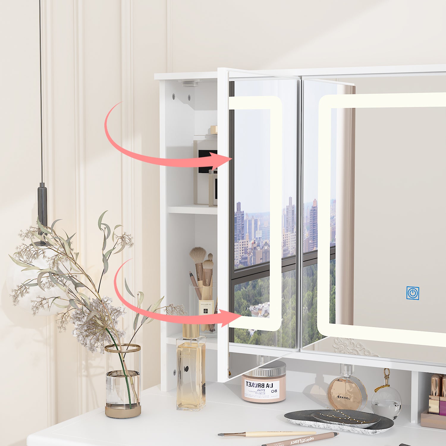 Coiffeuse avec miroir en MDF Blanc H. 137.0 x l. 110.0 x P. 50.0 cm - 4