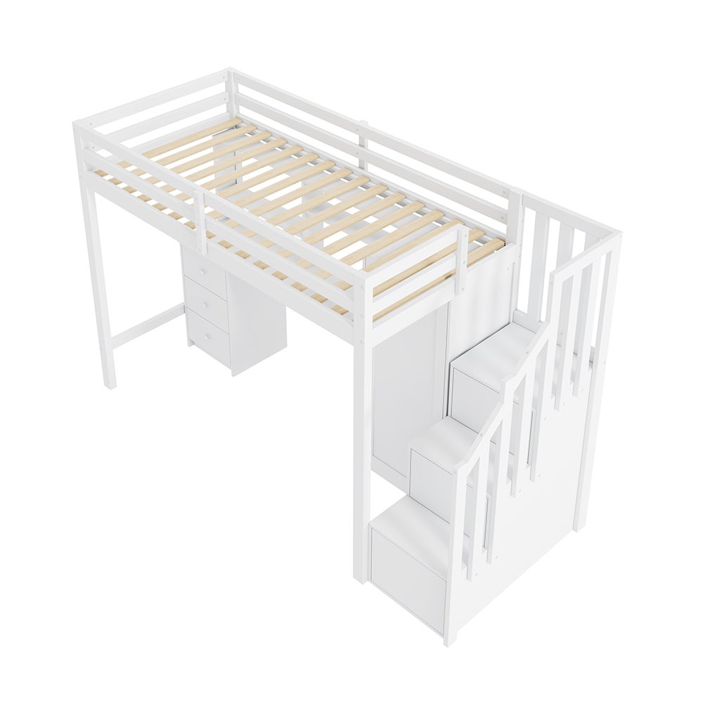 Avec bureau et armoire, escalier, lit superposé pour enfants, avec tiroirs et armoire d'escalier, 90*200 cm, blanc - 6