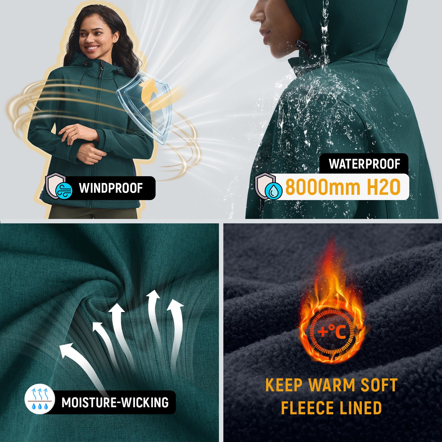 Veste de Travail Femme Taille L Blouson & Softshell - Imperméable, Anti-Vent, Fourré Chaud, Poches Multiples, Capuche - Vert - 4