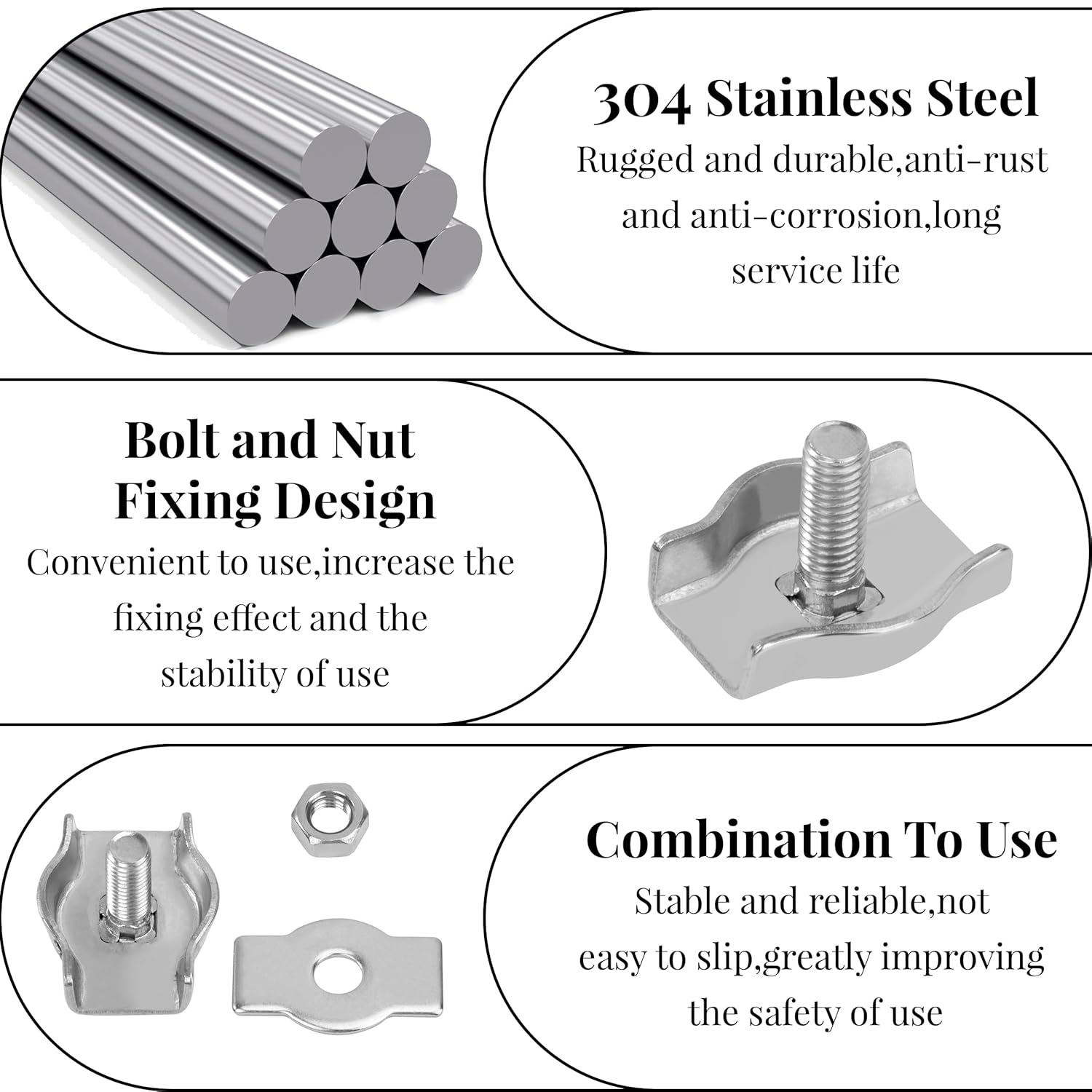 Serre-Câbles en Acier Inoxydable M4 Pince de Câble Métallique Clips pour Fixe 4mm Câble Métalliques Cordes à Linge Voiles de Soleil 10 Pièces - 2