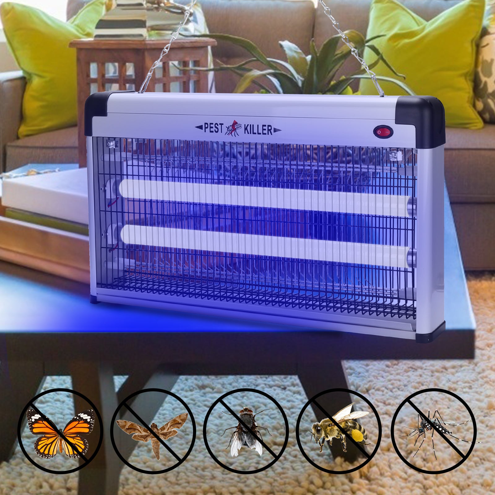 40W Lampada UV antizanzare anti-insetti elettrica ammazzamosche con catena di sospensione - 8