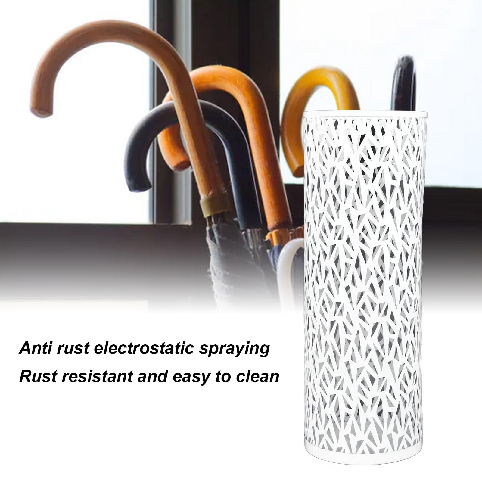 Porte-parapluie rond métal blanc 23x15 cm ajouré résistant rustique bureau entrée maison – ComfortXL - 4