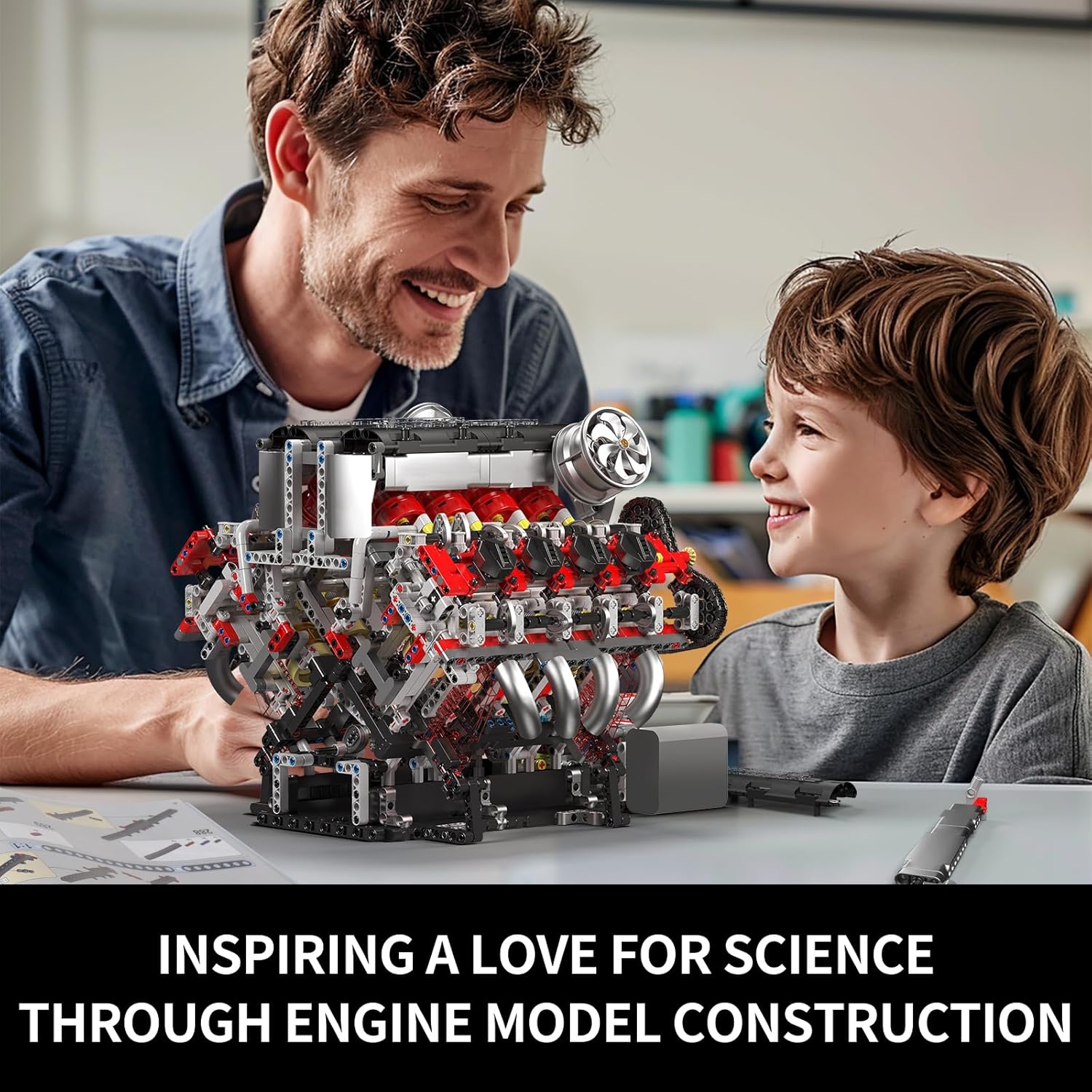 Kit de maquette de moteur V8 fonctionnel - Construisez votre propre moteur de voiture surpuissant avec manuel, projet STEM à faire soi-même - 6