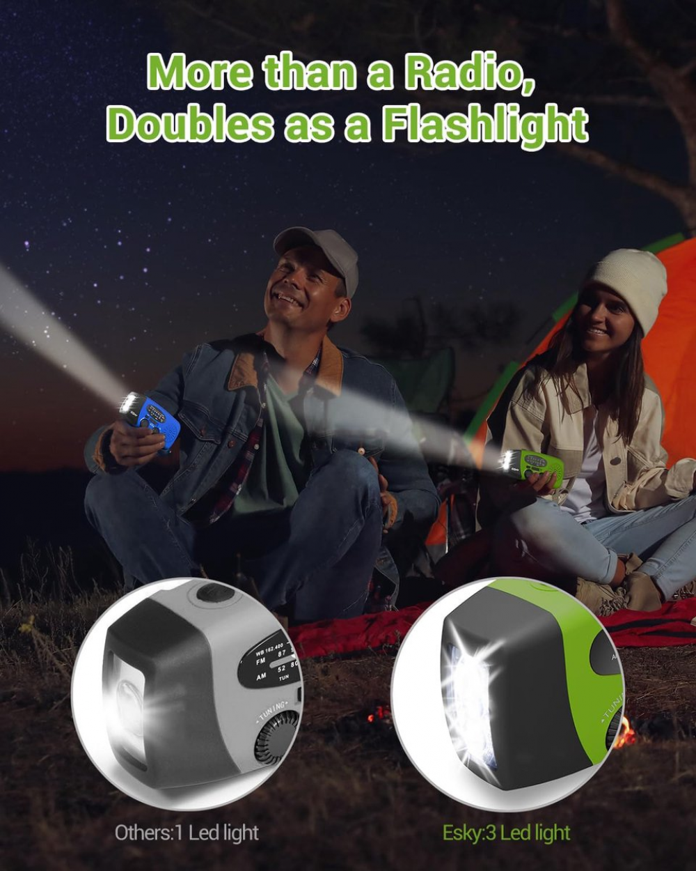 Przenośne radio awaryjne – Power Bank 2000 mAh – Radio awaryjne zasilane bateryjnie (ładowalne) – Na kemping i na wypadek klęsk żywiołowych – Zielone - 6