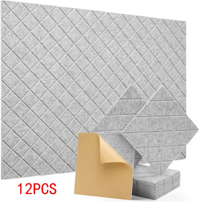 Qwinern 12pcs tablero de aislamiento acústico de fieltro gris autoadhesivo, tablero de aislamiento acústico de alta densidad interior, 30 * 30 cm