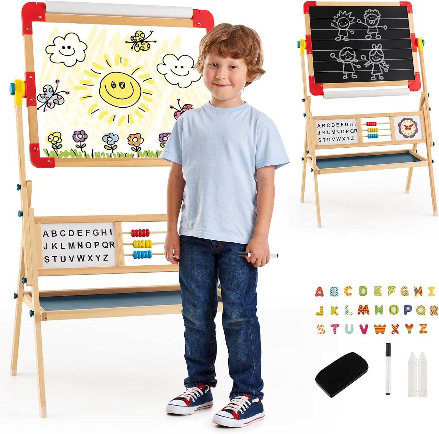 Chevalet D'art en Bois Double Face avec Tableau Magnétique pour Enfants Apprenant L'art 25 X 40 Cm . - Jeux - Jouets