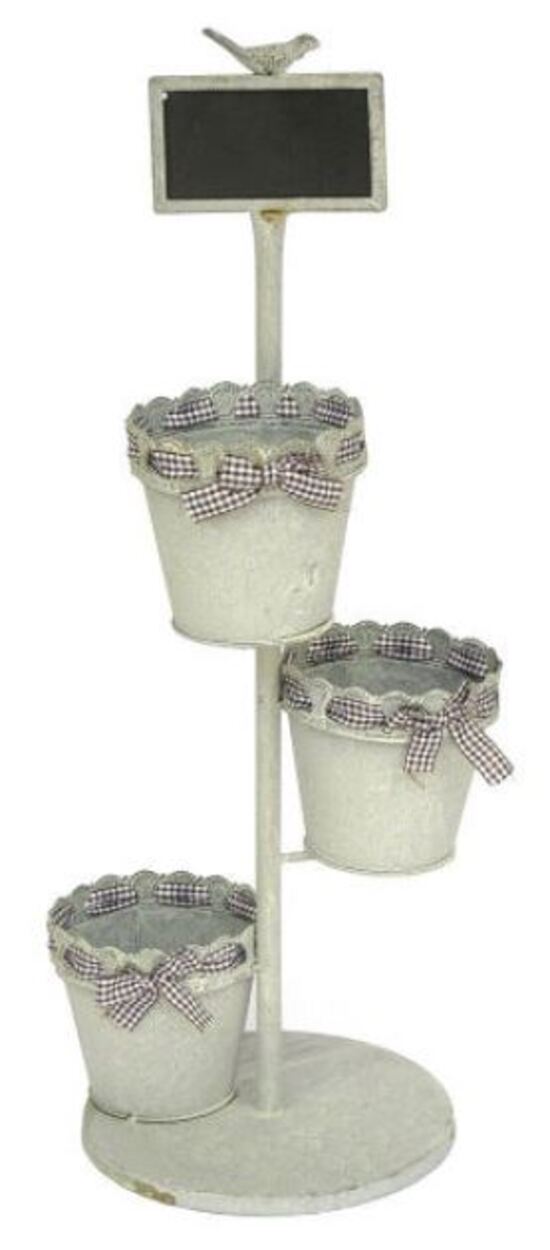 Soporte 22x20 x h61cm y 3 macetas diámetro 12x h11cm en metal gris con pizarra