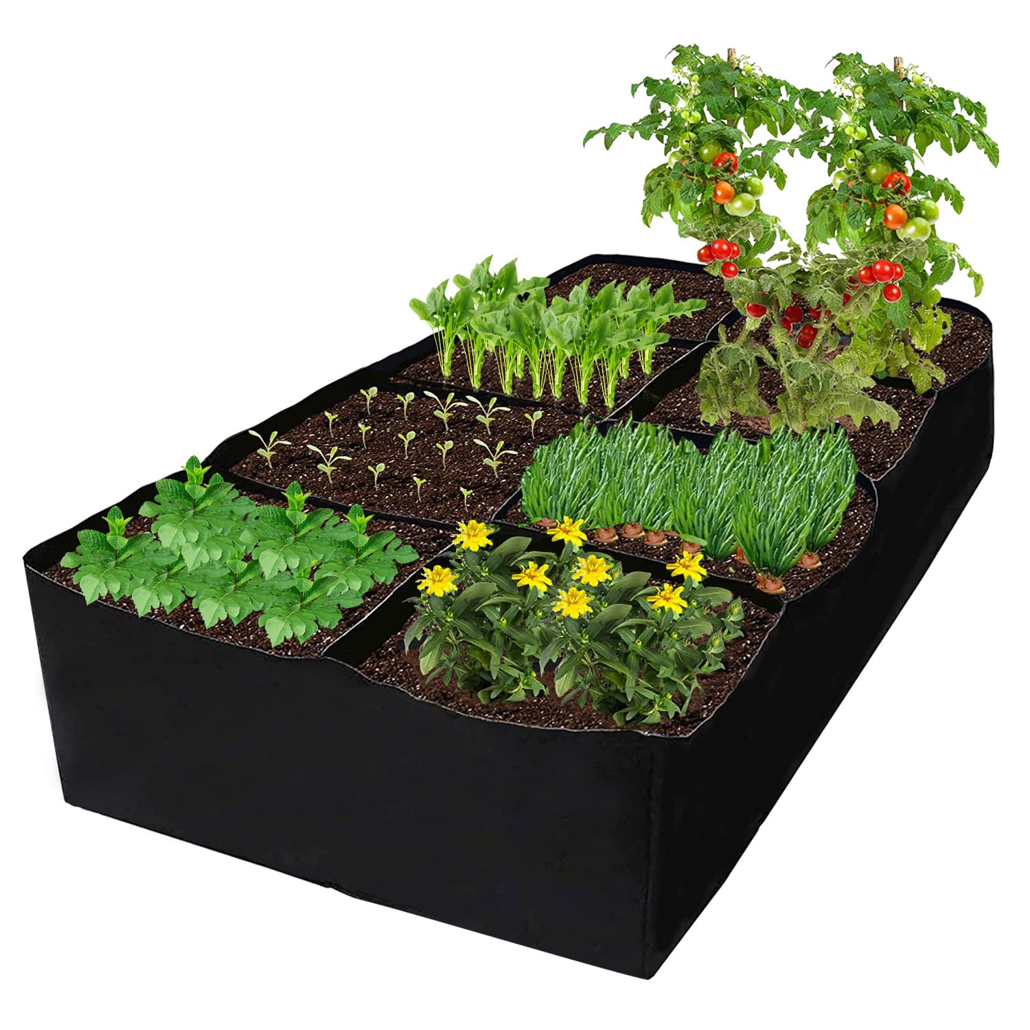 Podwyższona grządka ogrodowa z tkaniny, torby do uprawy roślin ogrodowych 120x60x30 cm do uprawy ziół, kwiatów i warzyw, 8 przegródek