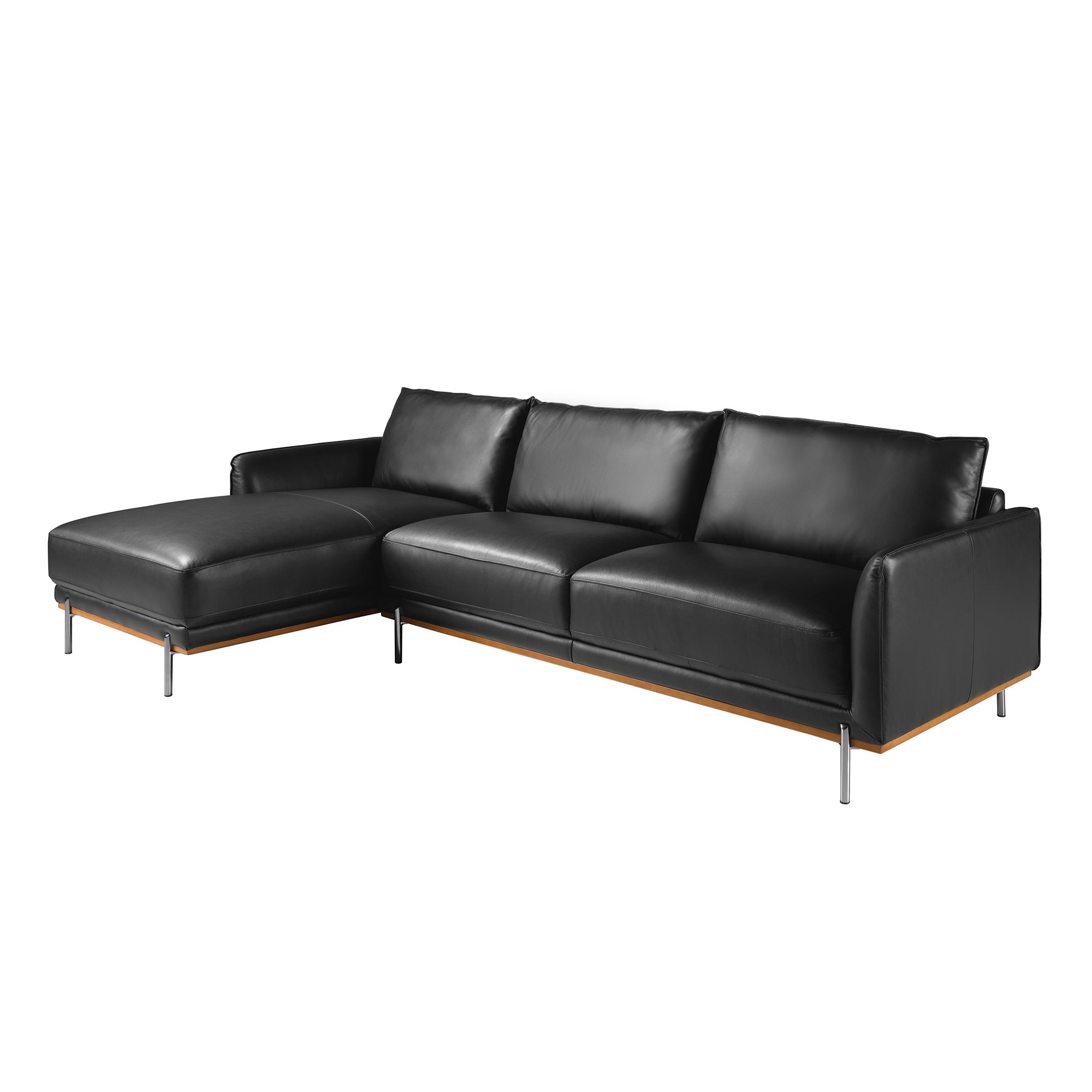 Lewy szezlong sofa czarna skóra 295 x 160 x 83 cm