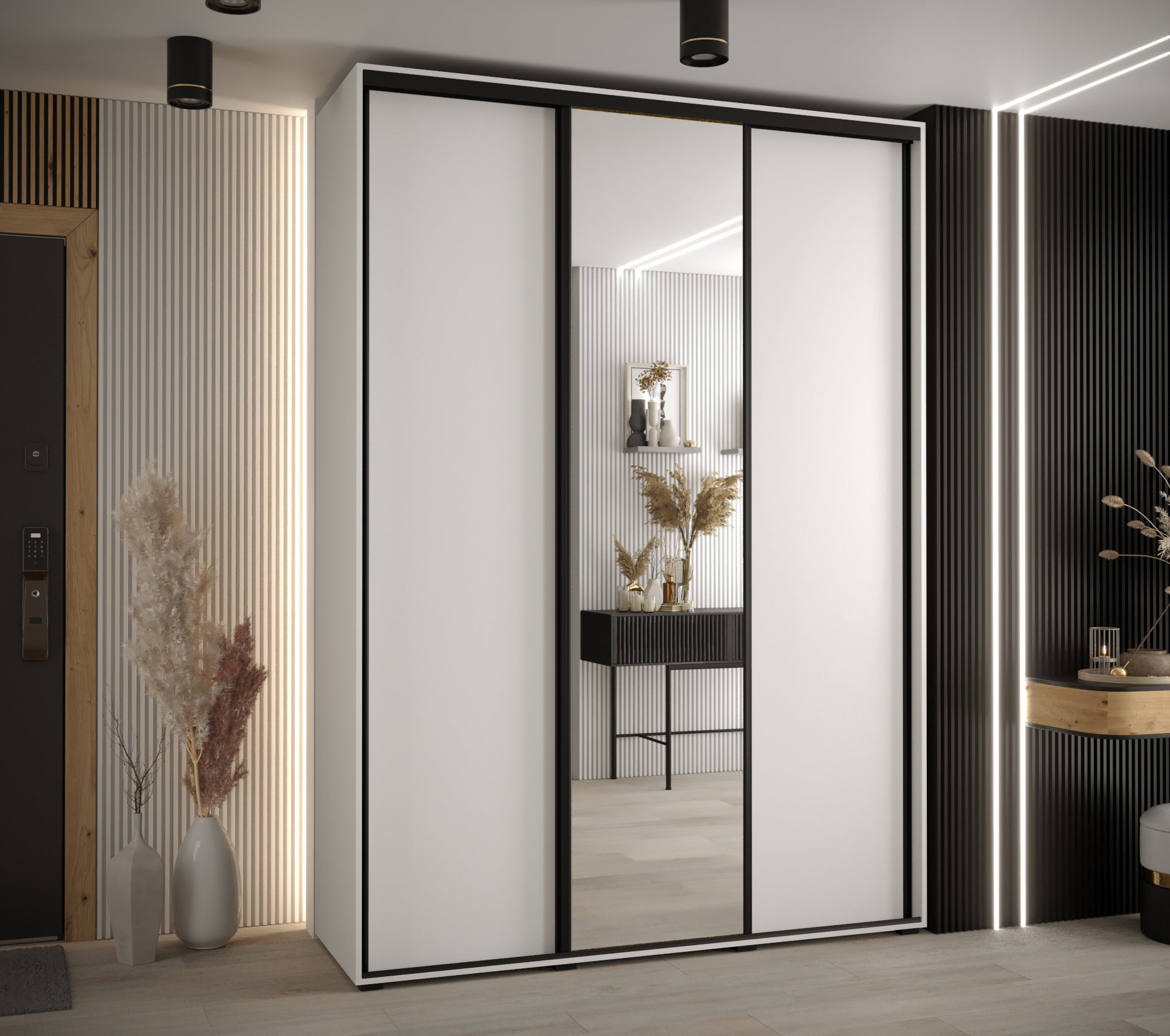 Szafa przesuwna z lustrem wysoka Davos 3 170 x 60 x 235,2 cm biały + biały + u. czarny - Abiks Meble - 2