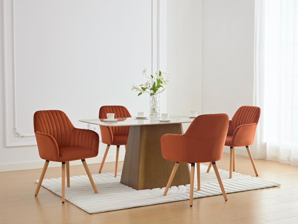 Chaise avec accoudoirs en velours et métal effet bois - Terracotta