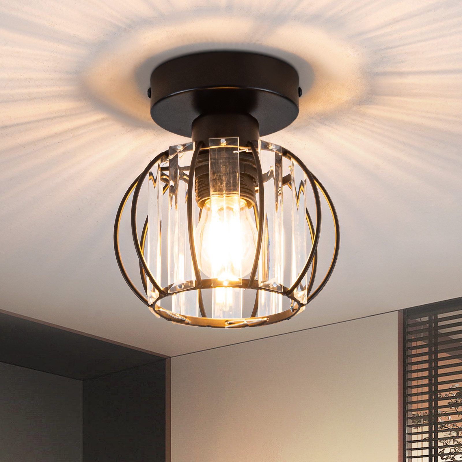 NETTLIFE Nowoczesna czarna kryształowa lampa sufitowa E27 Vintage lampa kuchenna z metalową ramą