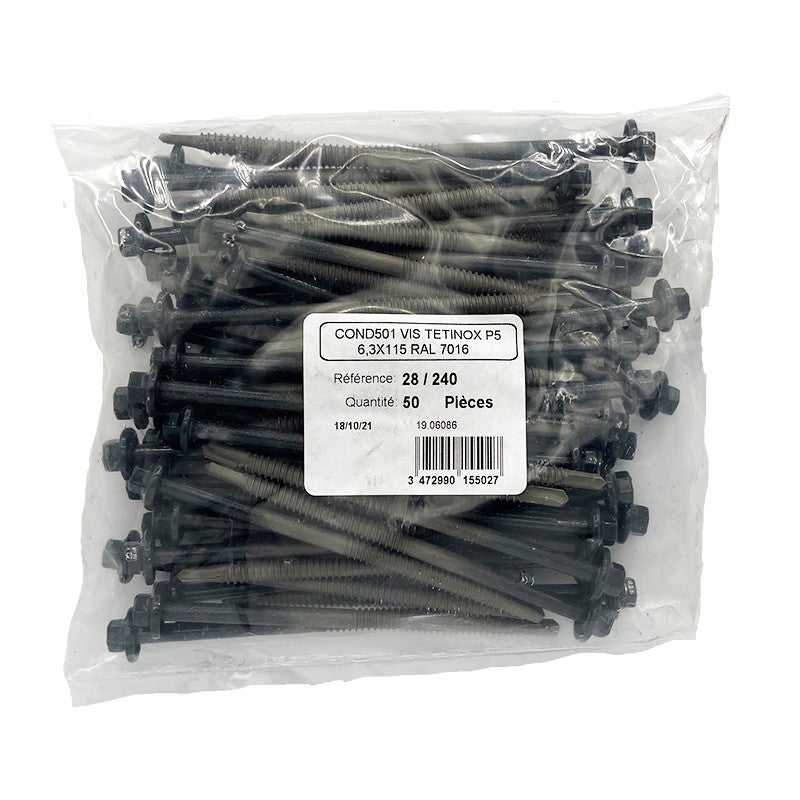 50 Vis pour support acier 6.3x115 | Gris Anthracite | RAL 7016 - 2