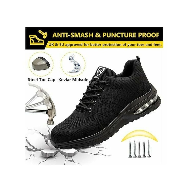 Chaussures de Securité Hommes Femmes Legere Basket de Securite Respirante Confortable Chaussure de Travail avec Embout en Acier Noir Taille 39 - 2