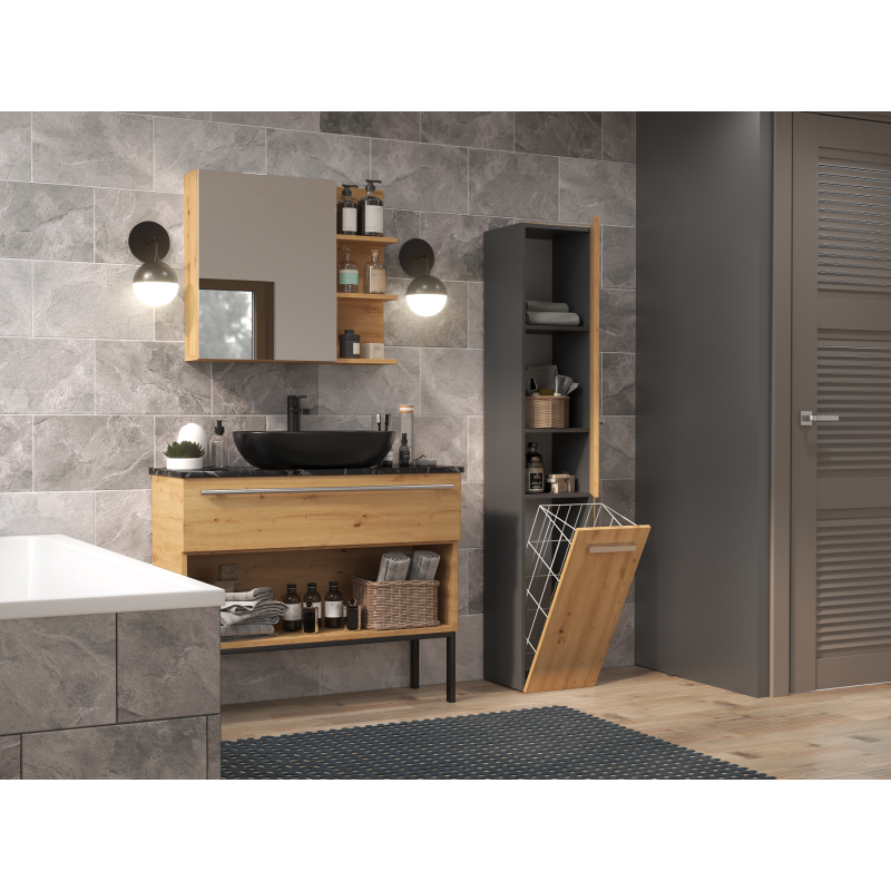 YANA - Mueble de baño con cesto de ropa - 31x30x174 cm - Columna de almacenamiento de baño - 5
