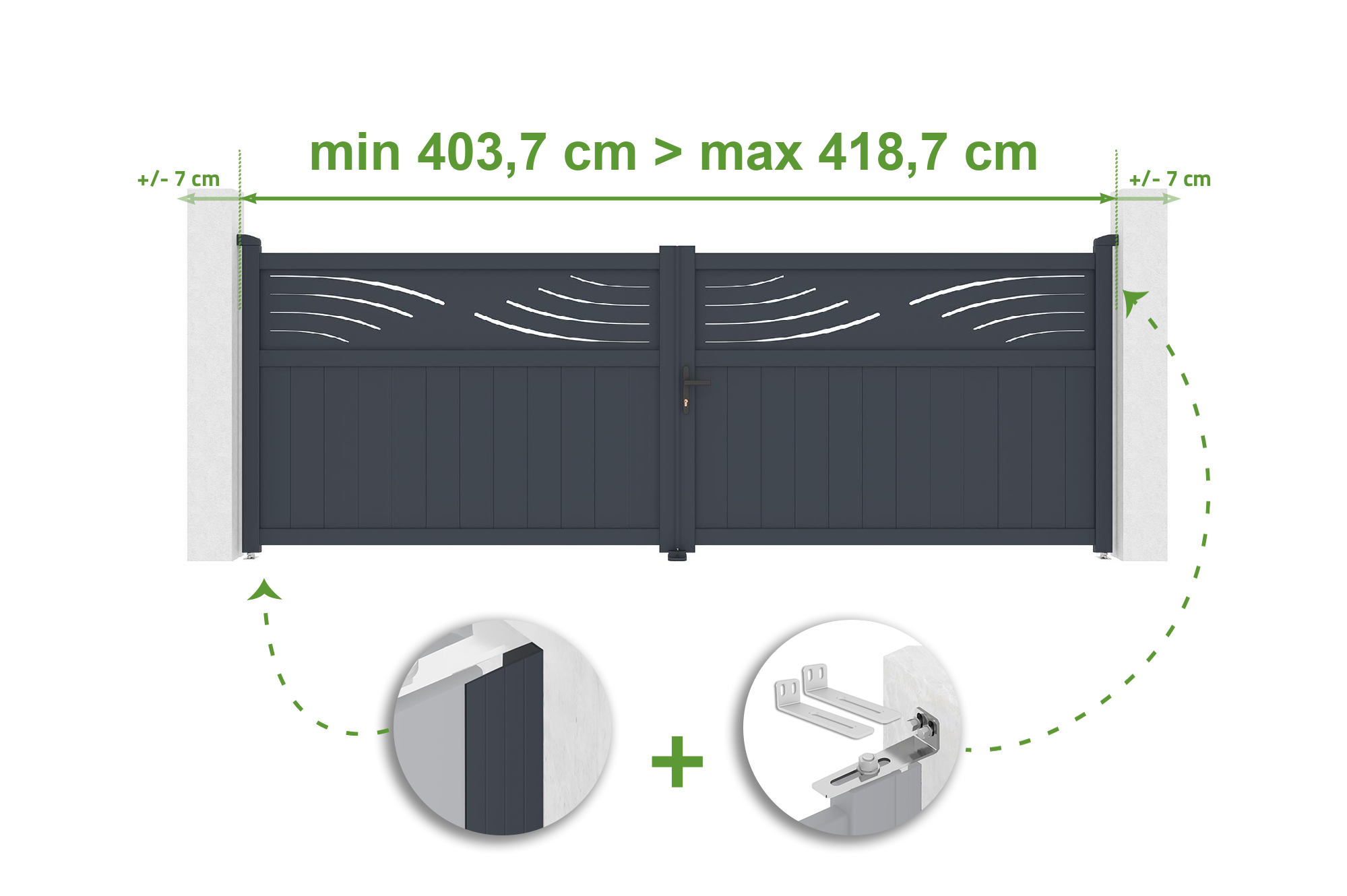 Brama skrzydłowa regulowana szerokość 4m HALTI H.140cm szara aluminiowa