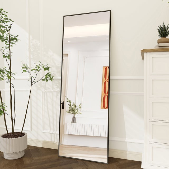 Espejo rectangular de pie 164x54 cm, espejo grande de suelo con marco metálico, para dormitorio, vestidor y salón, negro