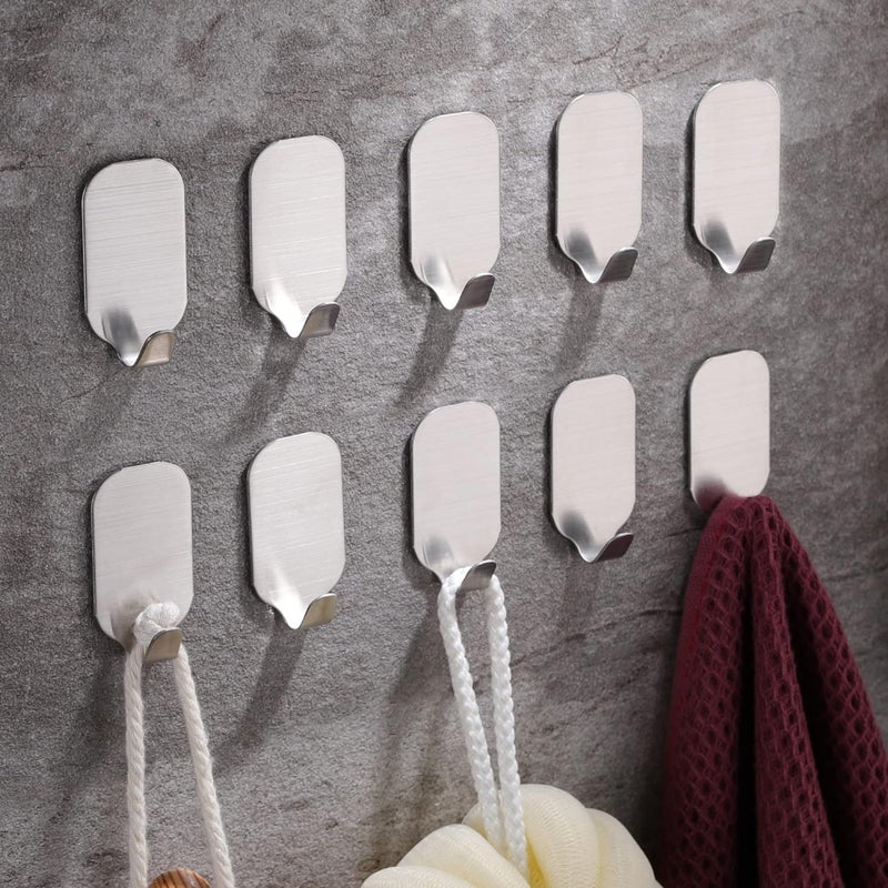 10 sztuk haczyków samoprzylepnych, haczyki ścienne do łazienki, wieszak na ręczniki ze stali nierdzewnej do kuchni, salonu i sypialni