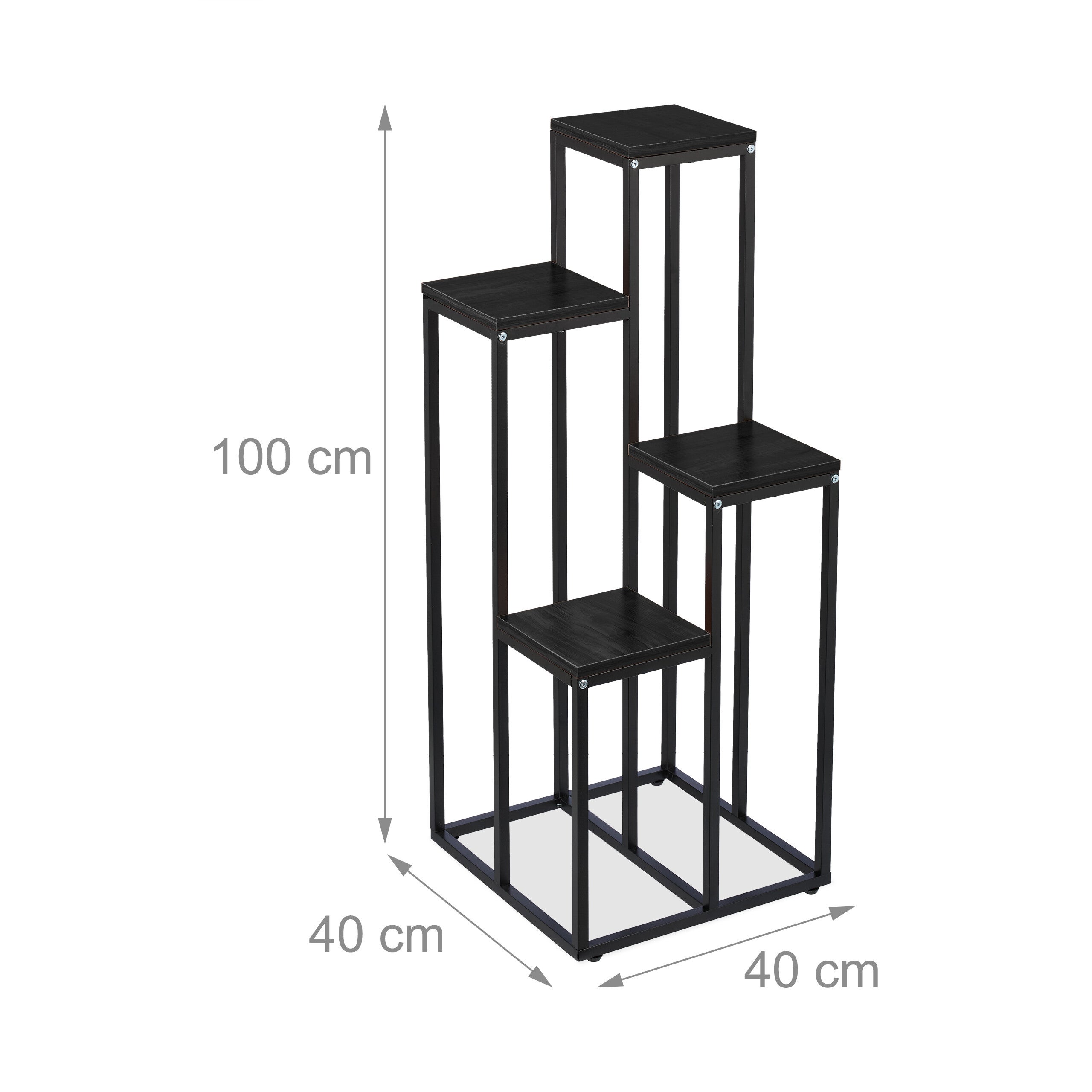 Étagère à plantes, 4 niveaux, HxLxP&nbsp;: 100x40x40&nbsp;cm, acier et MDF, escalier pour fleurs, noir, Relaxdays - 4