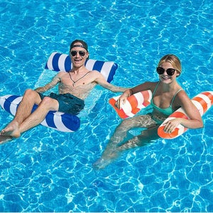 Hamac Piscine Gonflable Avec Porte-Gobelet - Matelas Filet Flottant Bleu Pour Adultes Et Enfants