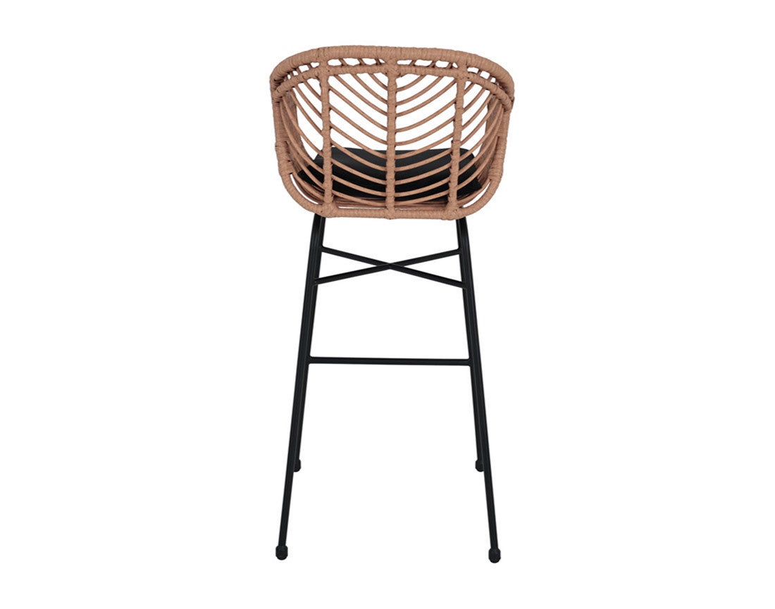 lot de 4 tabourets - effet rotin - couleur bois et noir - 5