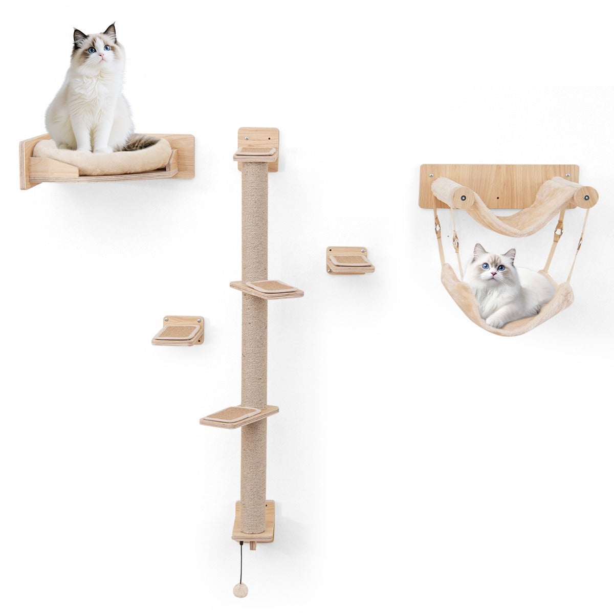 Essenza Estanterías De Pared Para Gatos 5 Piezas Con Hamaca Doble Capa Cama Cojín 2 Plataformas Poste Rascador Natural , Leroy Merlin