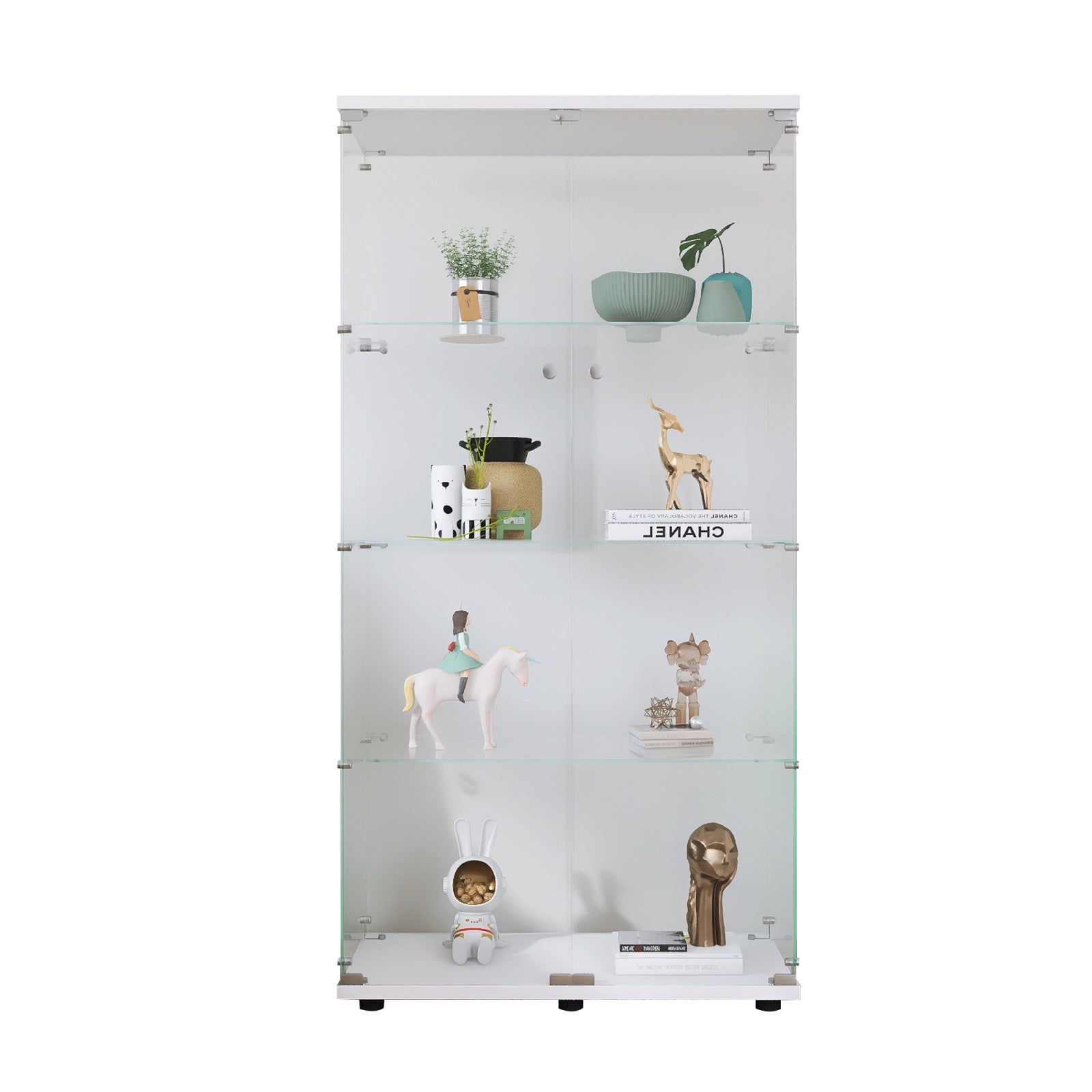 Vitrina de exposición de vidrio - Mueble de almacenamiento con 4 estantes y 2 puertas - 164,3 x 80,5 x 36,3 cm - Salón, despacho - Blanco - 8