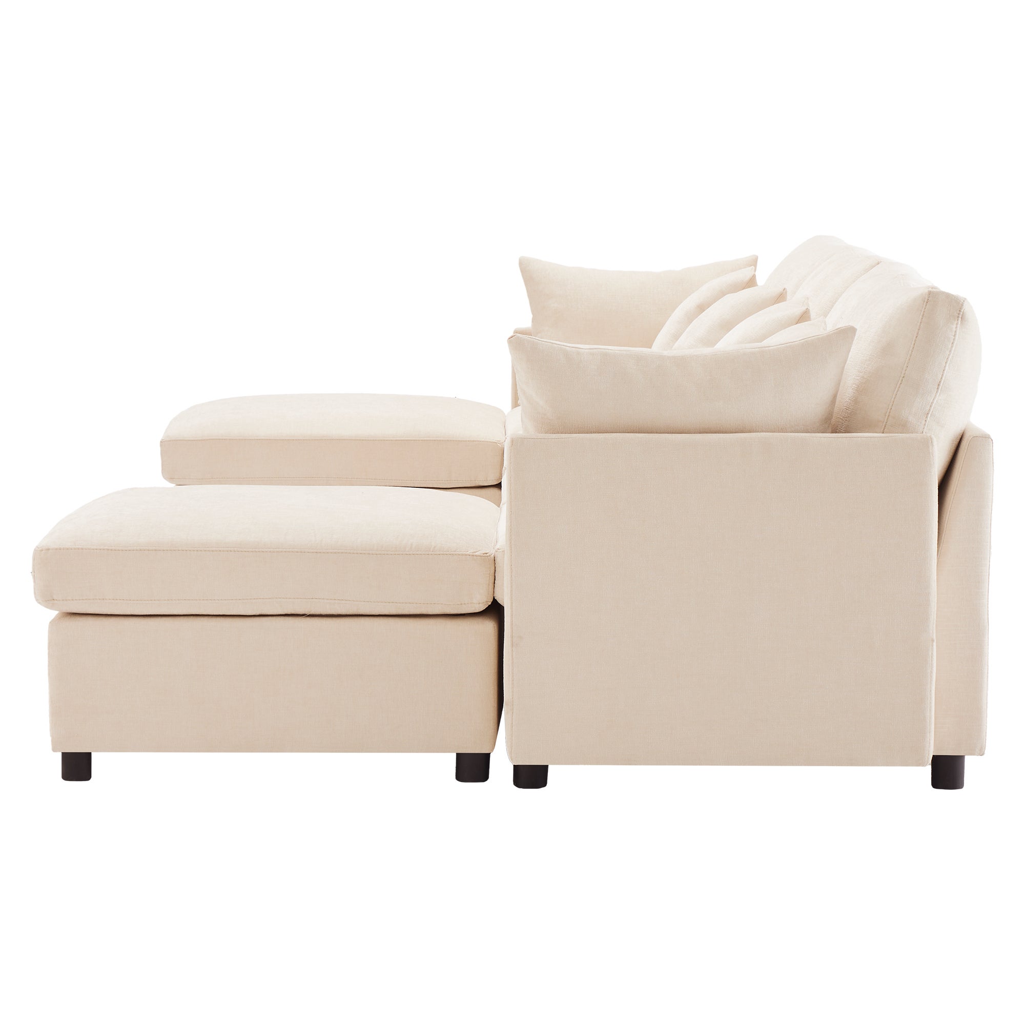 Nowoczesna narożna sofa w kształcie litery L - Z wyjmowanym podnóżkiem - 4-osobowa - Beżowa - 6