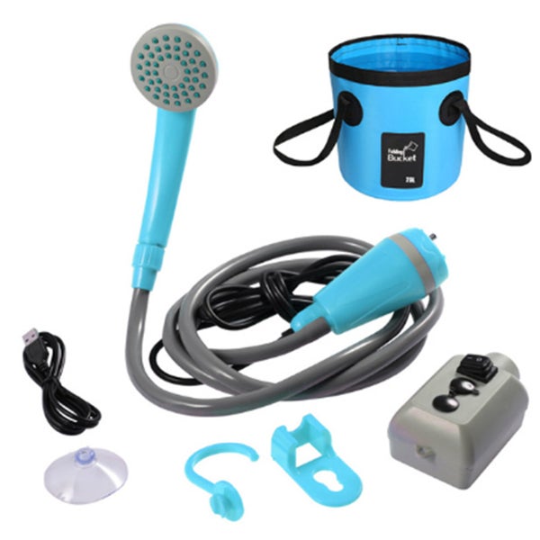 Pompa Doccia Portatile Da Campeggio Con Riscaldatore E Secchio Pieghevole 5 Galloni, IPX6, LED