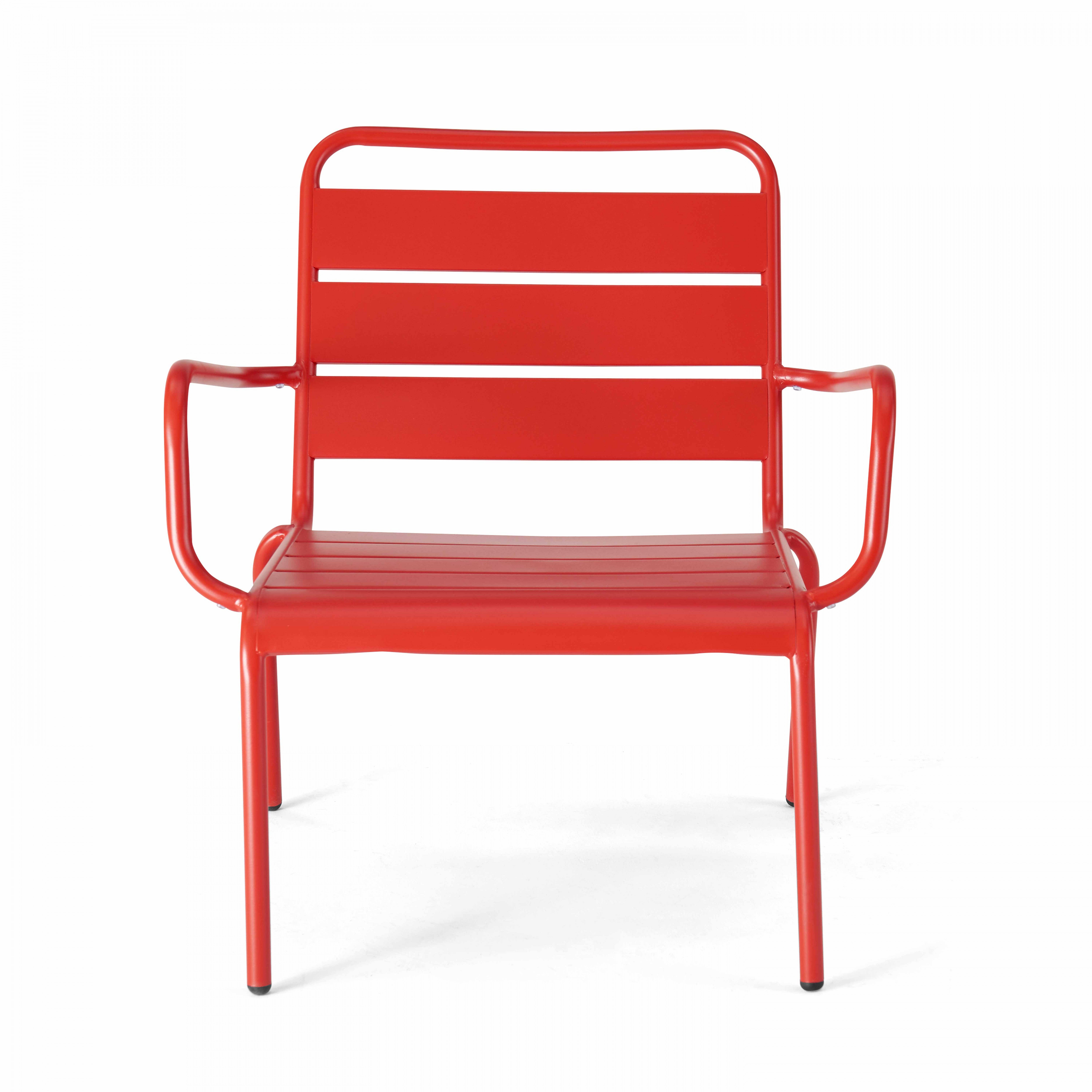 Lot de 2 fauteuils relax avec repose-pieds en métal rouge , Palavas - Oviala - 7