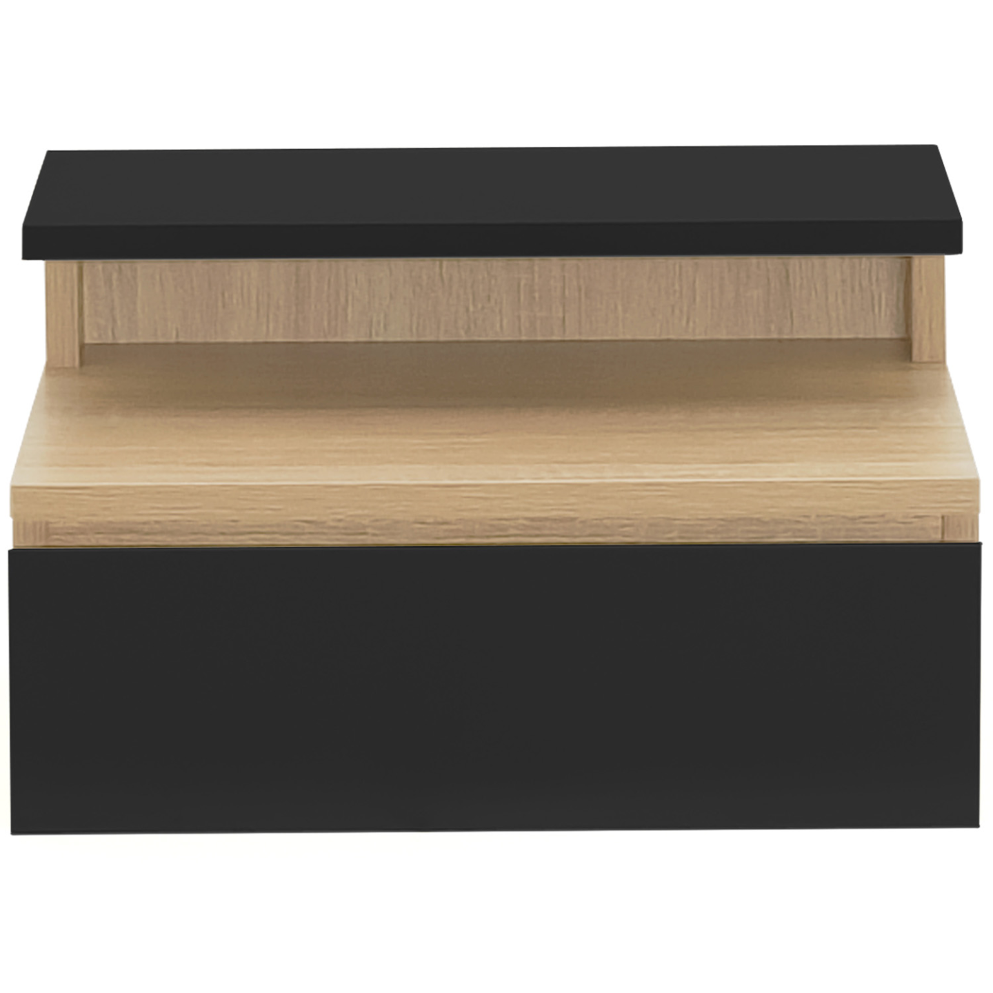 Lot de 2 tables de chevet murales TOMI 1 tiroir + 1 tablette étagère suspendue + 1 tablette façon hêtre et noir - 3