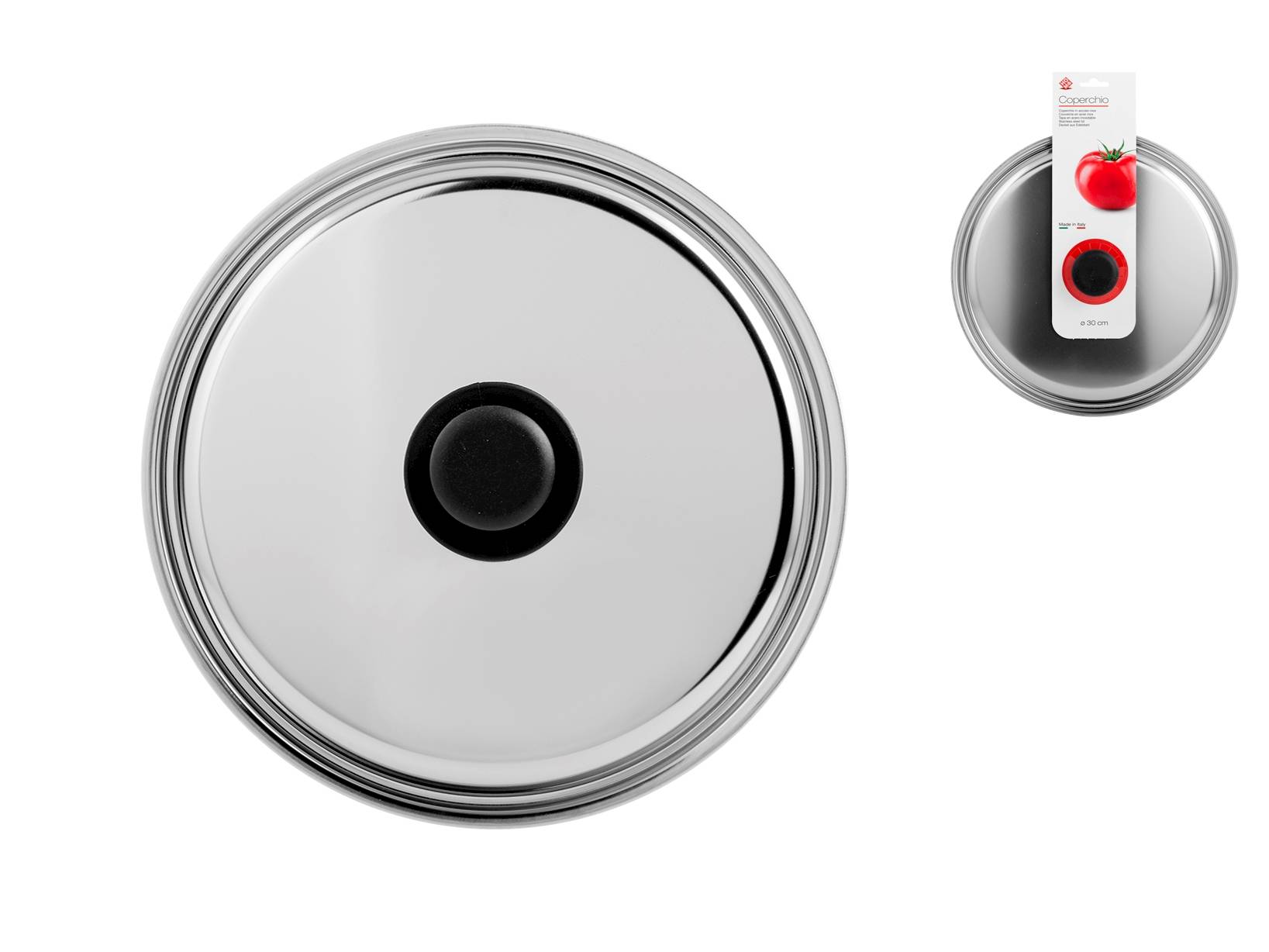 Couvercle Avec Bord Acier Inox 38cm - Transparent/noir - Pour Casseroles Et Poêles - Lavable Lave-vaisselle