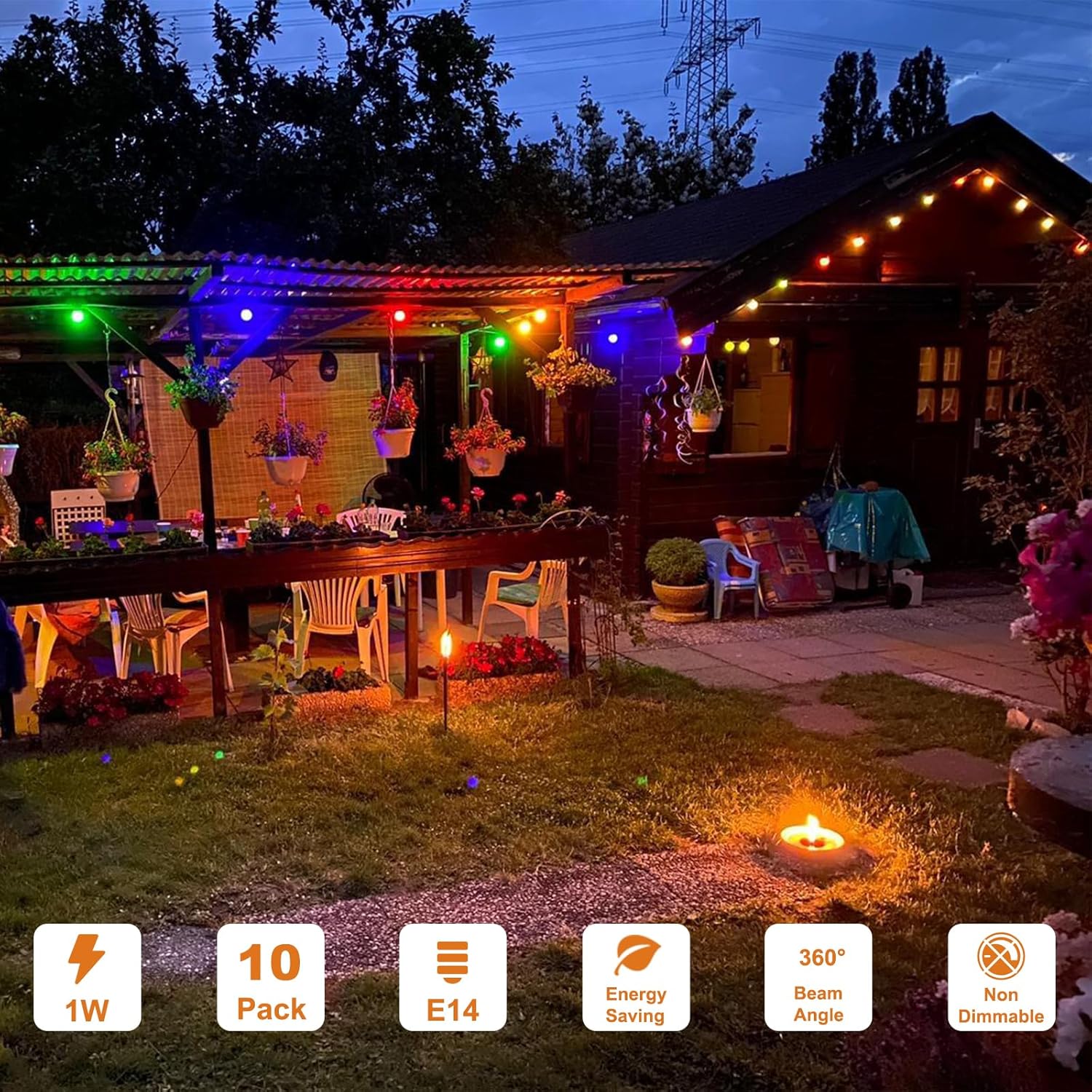 Lot de 10 Couleur E14 1W,Ampoule Couleur E14 Ampoule LED, E14 LED Couleur pour Guirlandes Lumineuses,Fête,Décoration de Noël - 4