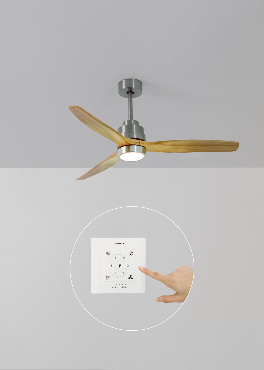 WINDSTYLANCE DC - Ventilateur de Plafond 40W Silencieux Ø132 cm - Avec lumière et contrôleur mural + télécommande - 4