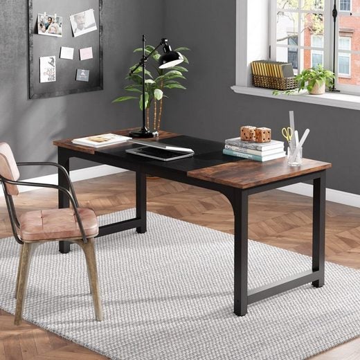 Tribesigns Scrivania, scrivania per ufficio, 180 x 80 x 75 cm, marrone rustico/nero) - 7