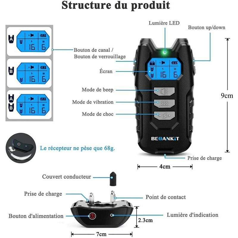 Collar de adiestramiento para perros verde, alcance de 600 metros y bloqueo de seguridad con teclado, collar eléctrico con modos de sonido, vibración - 2