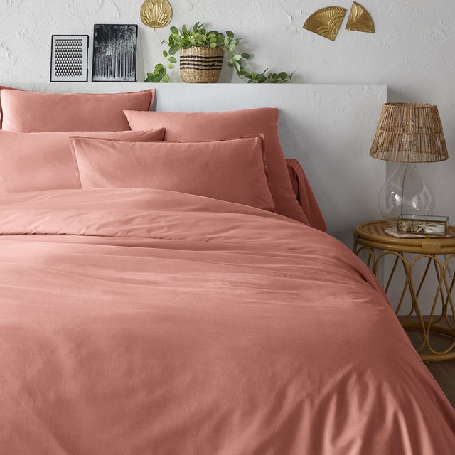 Housse de couette unie percale coton bio Scenario - Bois de rose - 140 x 200 cm