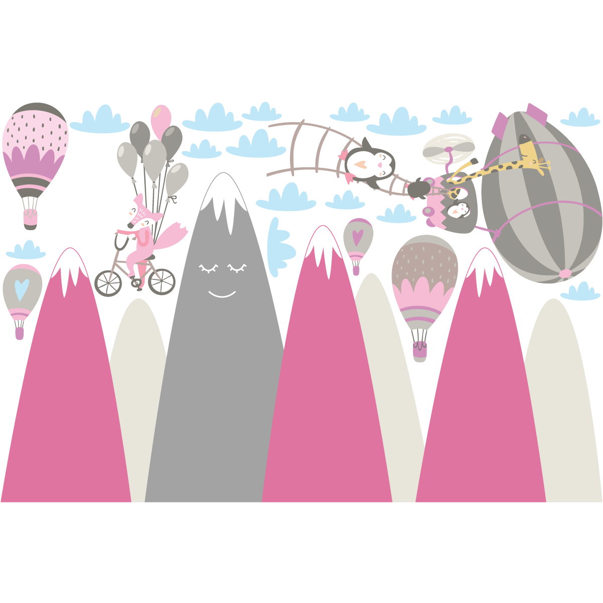 Adesivo bambino di montagna scandinavo animali felice - Sticker adesivo - adesivi murali - 120x180cm - 2