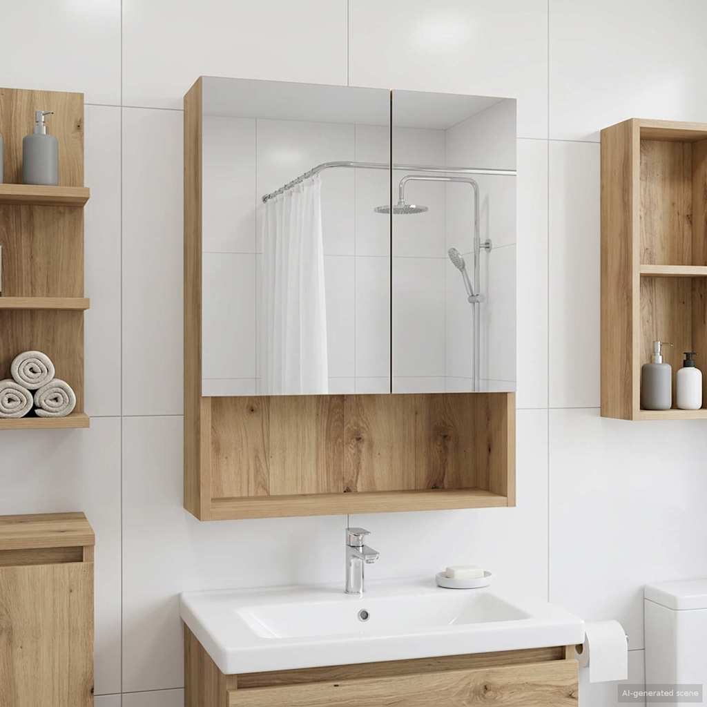 Meuble Miroir Mural Salle De Bain Avec Éclairage LED Anti-Buée - Armoire De Rangement Magnétique 42x28cm