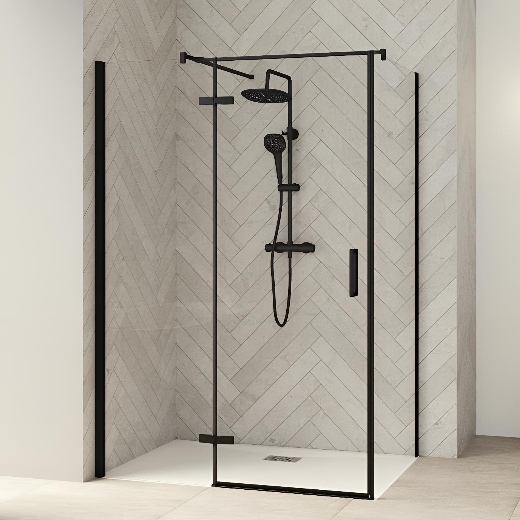 Mampara de ducha pivotante sin umbral kinedo smart design + mampara fija 140 perfil blanco vidrio transparente - bisagras a la derecha